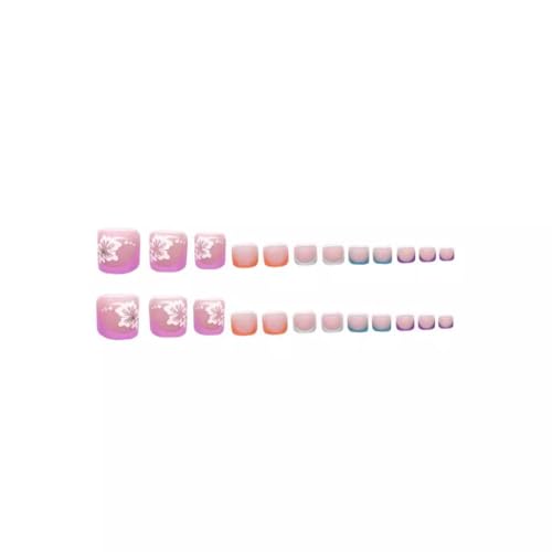 CTTHNBD Press on Nails Long Square & Fake Toenails Set, Flower Butterfly Charms Design - Spring Press on Toe Nails for Women - 48 Pcs - color: Ombre Pink