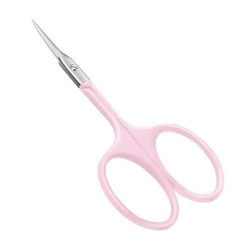 CGBE Cuticle Scissors, Extra Fine Curved Eyebrow Scissors, Pink - color: Pink