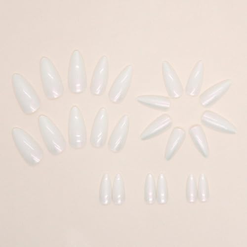 CTTHNBD Press on Nails Almond - Medium Fake Nails with Aurora Design - White Full Cover Stick on False Nails - for Women 24 Pcs - color: Aurora White