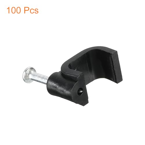 uxcell Cable Clips with Steel Nail, 100Pcs 9mm/0.35" Plastic Cable Wire Clips, Ethernet Cable Clips Nail in Cable Clips for Home Wires Cables Cords Management, Black - size: 9mm