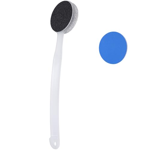 Pumice Stone for Feet with Long Handle 13.7", Double Sided Pedicure Tool for Hard Skin Callus Remover, Foot Scrubber and Exfoliator with Sand Paper for Softer & Smoother Feet, Clear White - color: Clear White