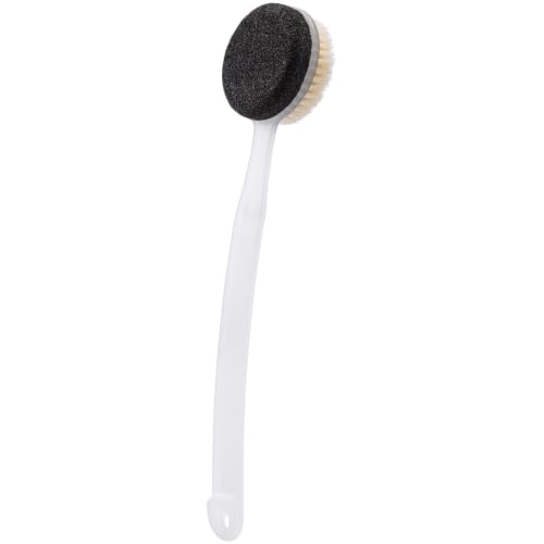 Pumice Stone Brush for Feet with 13.7" Long Handle, 2-in-1 Shower Foot Scrubber Callus Remover Pedicure Tool, Dead Skin Remover, Back Scrubber Body Brush for Shower Deep Cleansing Clear White - color: Clear White, Black Pumice Brush