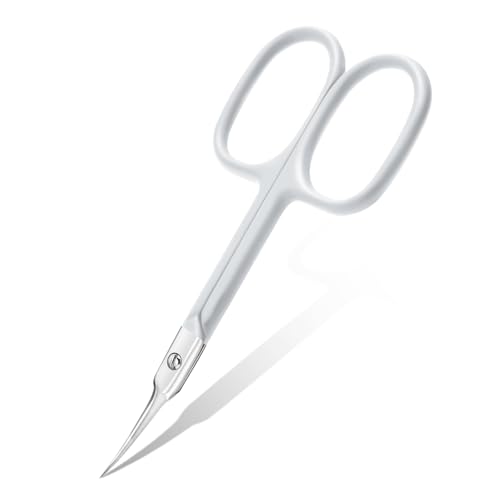 CGBE Curved Cuticle Scissors, Extra Fine Pointed Tip, for Russian Manicure - color: White