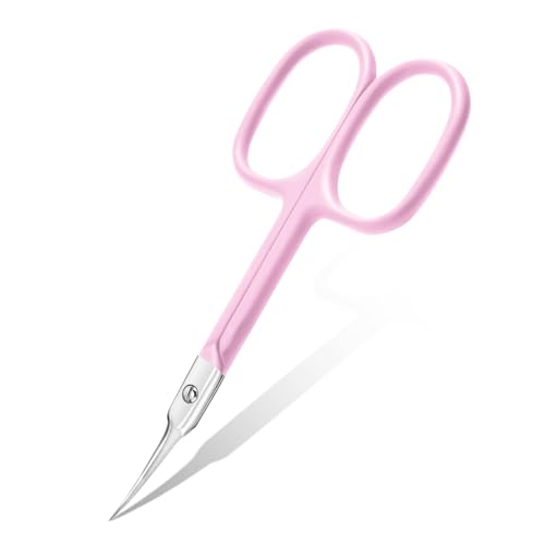 CGBE Curved Cuticle Scissors, Extra Fine Pointed Tip, for Russian Manicure - color: Pink