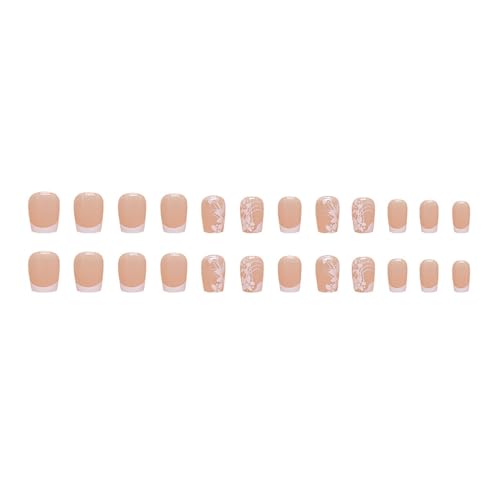 RTKHFZE Press on Nails French Tip Short Fake Nails Square Acrylic Nails with Cute Flower Designs Artificial Pink False Nails Stick on Nail for Women Manicure 24Pcs - color: R846