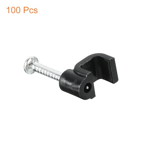 uxcell Cable Clips with Steel Nail, 100Pcs 5mm/0.2" Plastic Cable Wire Clips, Ethernet Cable Clips Nail in Cable Clips for Home Wires Cables Cords Management, Black - size: 5mm