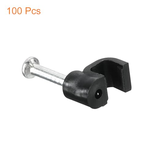 uxcell Cable Clips with Steel Nail, 100Pcs 4mm/0.16" Plastic Cable Wire Clips, Ethernet Cable Clips Nail in Cable Clips for Home Wires Cables Cords Management, Black - size: 4mm