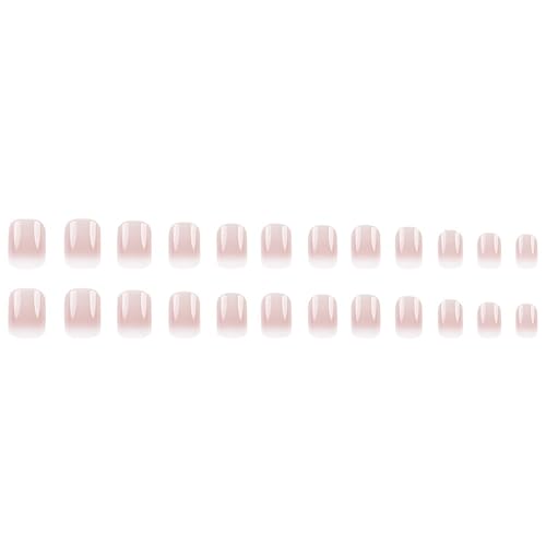 Press on Nails Short Square MABKJLF Fake Nails Full Cover Pink & White Gradient False Nails Glossy Glue on Nails Stick on Nails Acrylic Nails Artificial Nails for Women Girls 24Pcs - color: S43