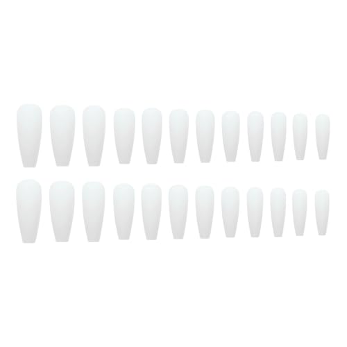 MISUD Press on Nails - Long Coffin Fake Nails with Milky White, Acrylic Matte Solid Color Design 24 pcs - color: 019A05-13White