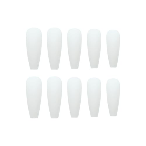 MISUD Press on Nails - Long Coffin Fake Nails with Milky White, Acrylic Matte Solid Color Design 24 pcs - color: 019A05-13White