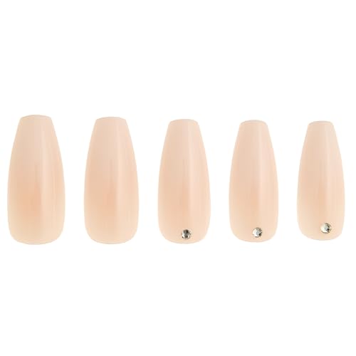 PaintLab Gradient Nude Diamond Press On Nails, Coffin, 30pc Fake Nails Kit - color: Gradient Nude (With Diamonds)