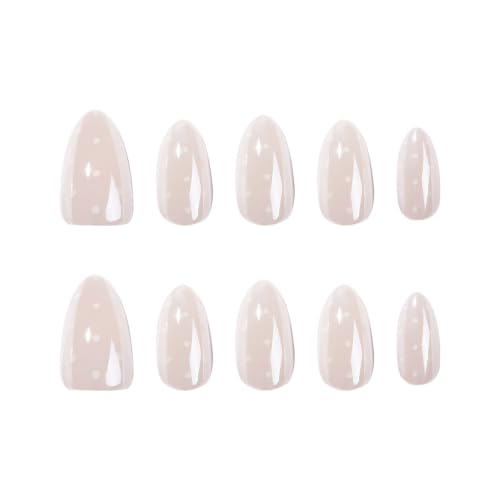 White Polka Dot Press On Nails Short Almond Fake Nails Glossy Glue On Nails - color: BD-White-11