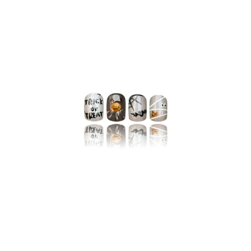 Halloween Press On Nails, Short Square Ghost Pumpkin Design - color: style 01