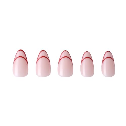 PaintLab Red Outline Press On Nails, Short Almond, 24pcs Nail Kit - color: Red Outline