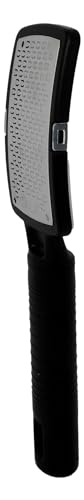 CALA Silky Glide Pro Callus Remover Foot File (Black), Stainless Steel Micro-File with Wide Surface for Wet or Dry Skin, Soft Grip Handle for Comfort & Control, Reusable Travel Tool - color: Black