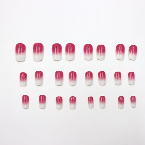 Pink Ombre Press on Nails Medium Square Fake Nails with Glitter Designs White Nails Press ons Cute Glue on Nails Acrylic False Nails Gradient Stick on Nails for Women 24Pcs - color: Glitter Designs
