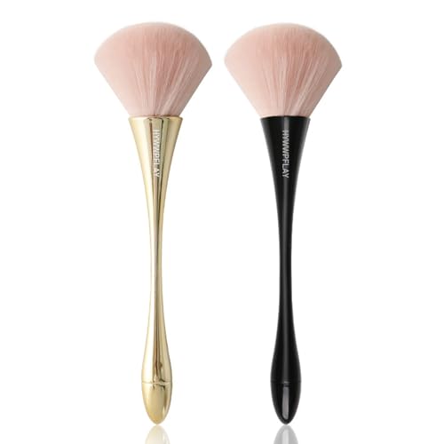 2Pcs Nail Dust Brush Cleaner for Acrylic, Dip Powder, Makeup, Blush - Large Manicure Clean Up Tool - Nail Art Brushes (Gold+Black) - color: Gold+Black