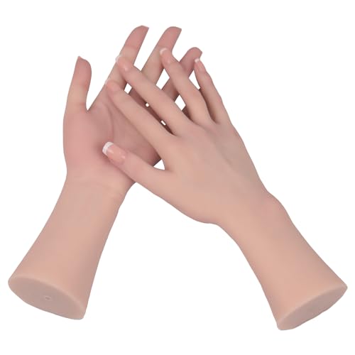 Silicone Realistic Female Hand Acrylic Nails Pratice Training For Nail Art Showing Jewelry Life Size Female Model Flexible Bendable (Pair Hand-Without Skeleton, Brown) - color: Brown, size: Pair Hand-Without Skeleton