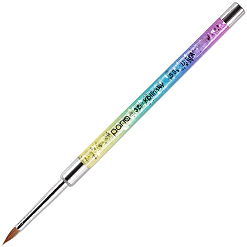 PANA Kolinsky 3D Acrylic Nail Brushes with Liquid Glitter Handle - For Professional Acrylic Powder Liquid Manicure Pedicure (Rainbow Color, Size #5) - style: style 5