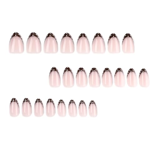 Short Almond Press On Nails, Brown French White Polka Dot, 24 Pcs - color: 104-Mocha Dot Blush