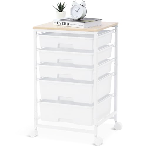 SYKIARIOL Rolling Cart with Drawers, 5 Drawers Utility Cart, Bright White - color: Bright White