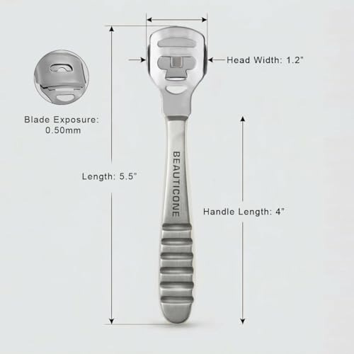 BEAUTICONE Professional Callus Shaver for Feet – Foot Scraper Pedicure Razor with Replaceable Blades – Hard Skin Remover for Cracked Heels & Dead Skin – Pedicure Foot Care Tool for Home & Salon Use - color: Silver