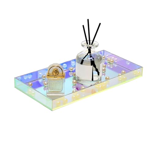 ROYALITA Iridescent Acrylic Vanity Tray, Small Acrylic Trays Spill Proof - size: 10" x 5" x 1"