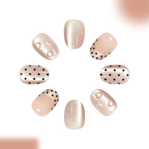 Short Oval Press on Nails, Glossy Glitter Polka Dot Fake Nails, 24Pcs - color: Color-20