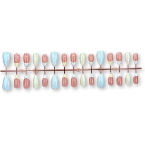 Short Almond Press On Nails - Polka Dot, Striped - color: Color-35