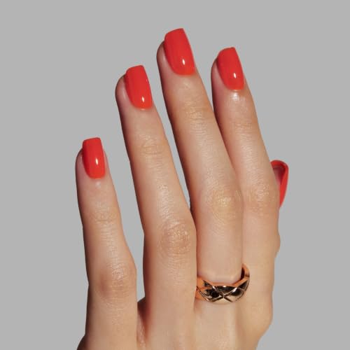 LAMIMOSA 32Pcs Orange Red Press On Nails Short Square, SPRITZ - color: SPRITZ