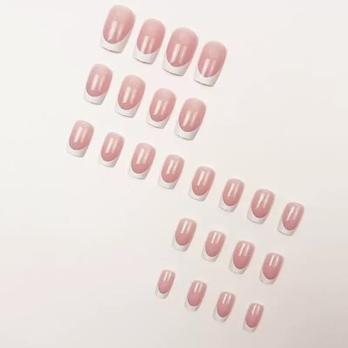 CTTHNBD 48Pcs Press on Nails Square & Press on Toenails Set, White French Tip Fake Nails with Glitter Design - for Women Manicure - color: Bling Pink