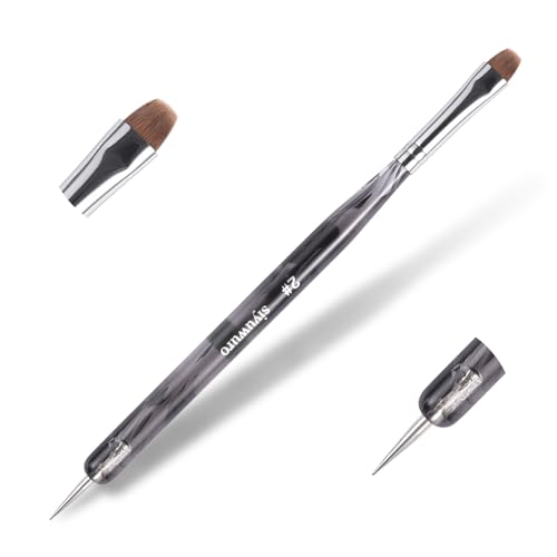 Kolinsky Sable Nail Brush French Nail Brush 2 Way Professional UV Gel Acrylic Nail Art Brush with Dotting Tool for French Manicure Cuticle Clean Up Nail Art Design Brush (2#) - color: 2#