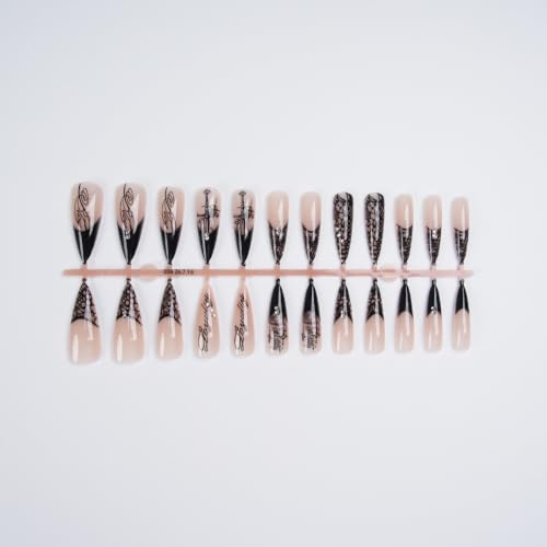 Goth Press on Nails Long Stiletto Black Fake Nails 24Pcs - color: Color-4