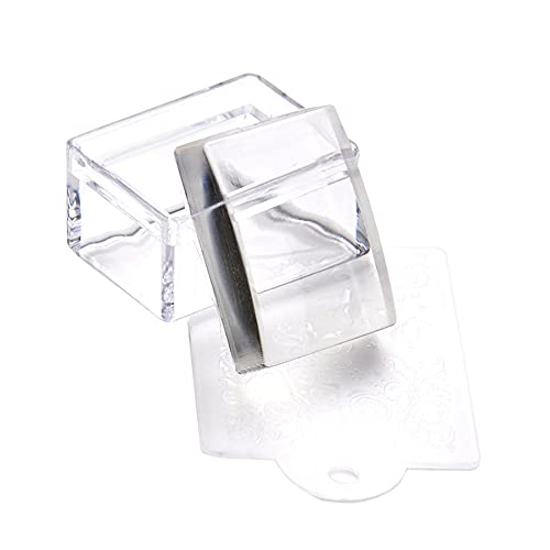GSHLLO 2 Sets Rectangle Clear Silicone Nail Art Stamper with Scraper Nail Stamping Jelly Manicure Tools for DIY Nail Deco