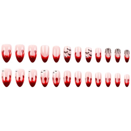 Medium Almond Press on Nails Halloween Red French Tip Fake Nails - color: Style 6