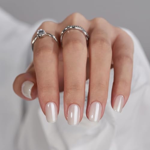 BTArtbox Press On Nails, Short Square White Fake Nails, 32Pcs Full Kit - color: A-Vanilla Glazed