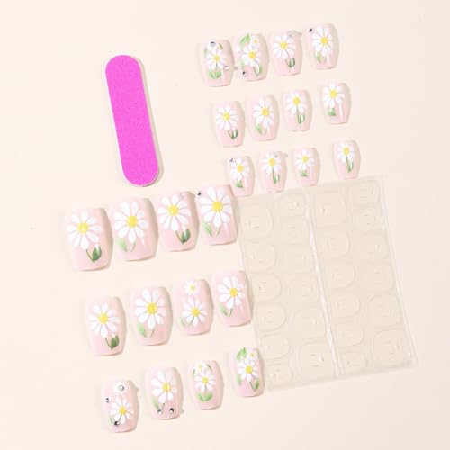 Short Square Press on Nails octoswave Flower Design Fake Nail 24Pcs - color: 13
