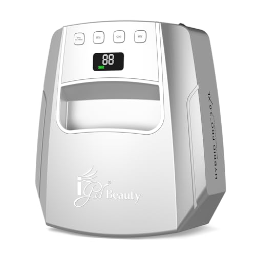 iGel Beauty Hybrid PRO 3.0 XL UV/LED Nail Lamp – Wireless Rechargeable 48W Nail Dryer, Extra Wide Full-Hand Curing, 9000mAh Battery, Smart Timer & Builder Gel Mode, Cordless Professional Lamp - color: Silver