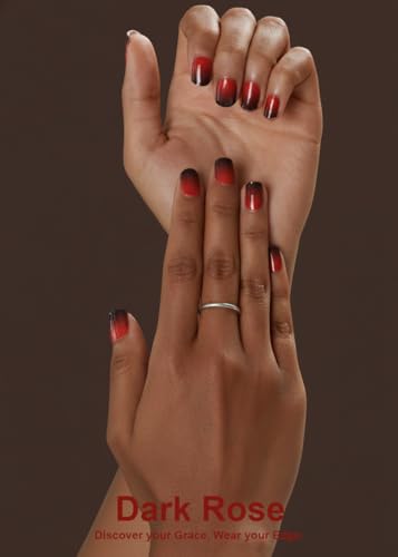 Semi Cured Gel Nail Strips Hema-Free Red Black Ombre - color: Dark Rose