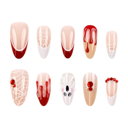 Halloween Press On Nails Almond Fake Nails Medium False Nails - color: Style C013, size: Medium