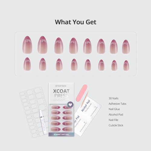 BTArtbox Press On Nails, Pink Almond French Tip Nails, 30Pcs Full Kit - color: A1-Rosy Dew