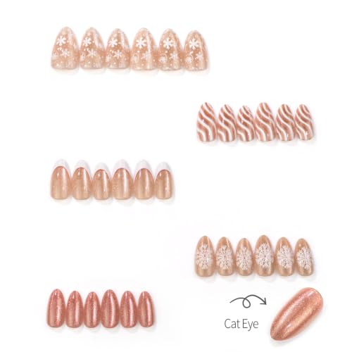 30Pcs Winter Christmas Press on Nails Short Almond Snowflake Fake Nails - color: Winter Christmas Nails-24