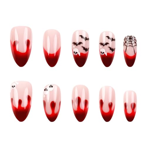 Medium Almond Press on Nails Halloween Red French Tip Fake Nails - color: Style 6