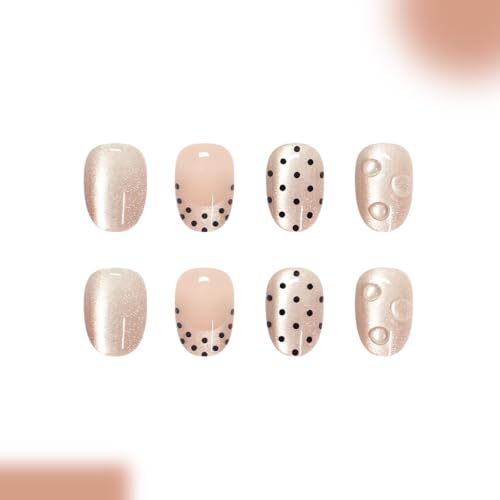 Short Oval Press on Nails, Glossy Glitter Polka Dot Fake Nails, 24Pcs - color: Color-20