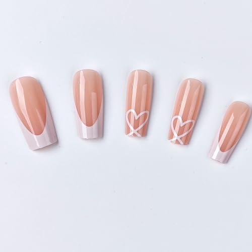 CTTHNBD White French Tip Press on Nails, Medium Square Fake Nails