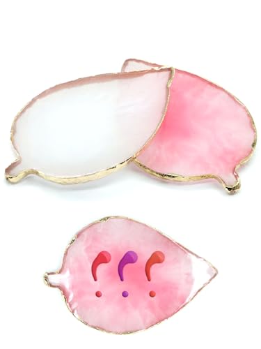 Resin Nail Art Palette,Leaf Design Nail Painting Polish Palette Color Mixing Makeup Tools Gel Polish Tray Cosmetic Mixing Tools Makeup Display Board(White&Pink)