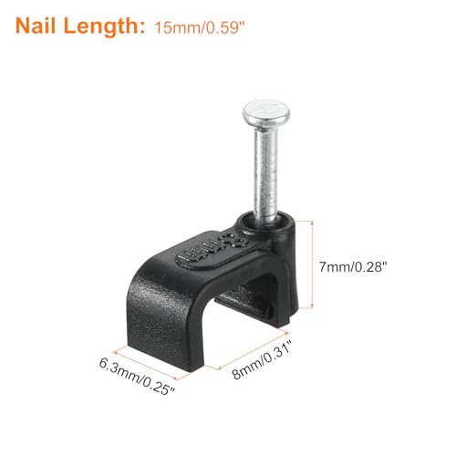 uxcell Cable Clips with Steel Nail, 100Pcs 8mm/0.31" Plastic Cable Wire Clips, Ethernet Cable Clips Nail in Cable Clips for Home Wires Cables Cords Management, Black - size: 8mm