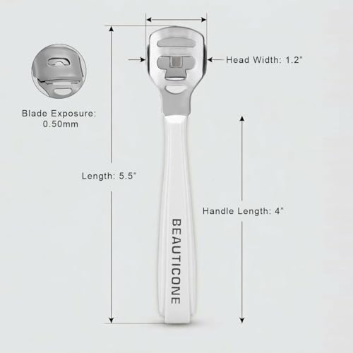 BEAUTICONE Professional Callus Shaver for Feet – Foot Scraper Pedicure Razor with Replaceable Blades – Hard Skin Remover for Cracked Heels & Dead Skin – Pedicure Foot Care Tool for Home & Salon Use - color: White