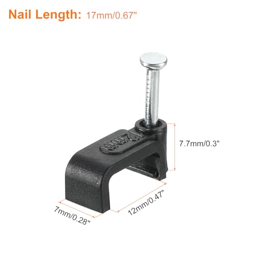 uxcell Cable Clips with Steel Nail, 100Pcs 12mm/0.47" Plastic Cable Wire Clips, Ethernet Cable Clips Nail in Cable Clips for Home Wires Cables Cords Management, Black - size: 12mm