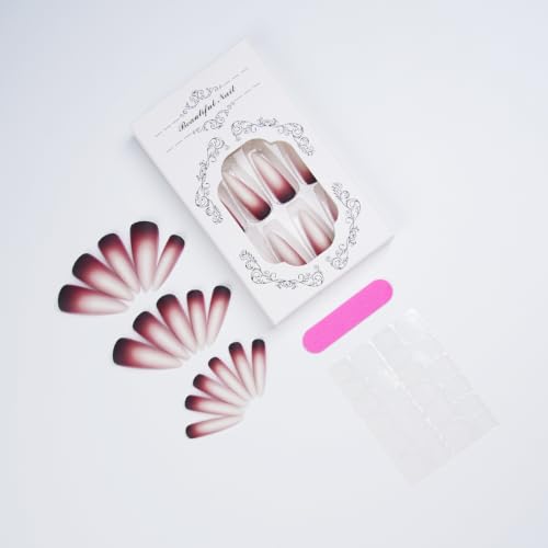 Halloween Long Stiletto Press on Nails White & Wine Ombre Matte Nails 24Pcs - color: Halloween 1